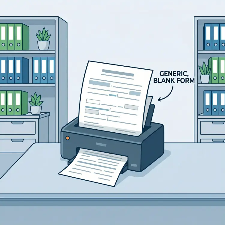 A printer printing a blank generic online form