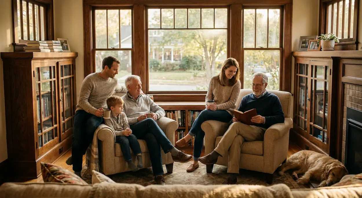 A happy family sitting together